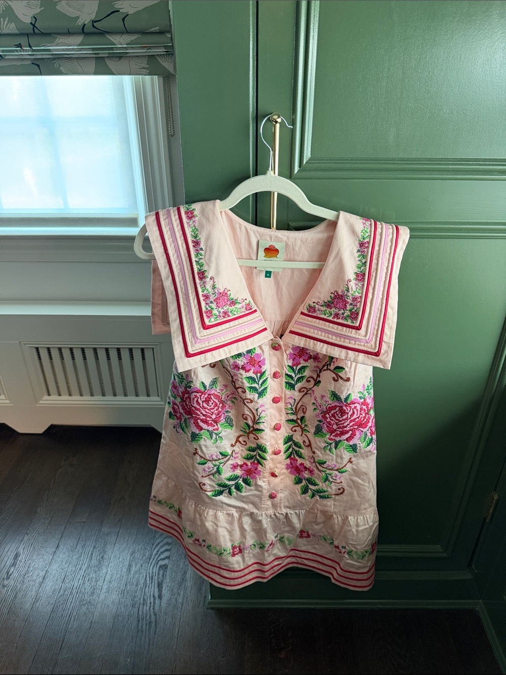FARM Rio Pink Embroidered Floral Sailor Collar Tunic